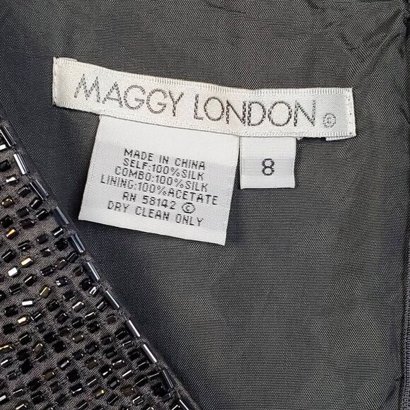 Maggy London Silk Beaded Sleeveless Cocktail Dress Gray Size 8 Lined 100% Silk P - Picture 3 of 6